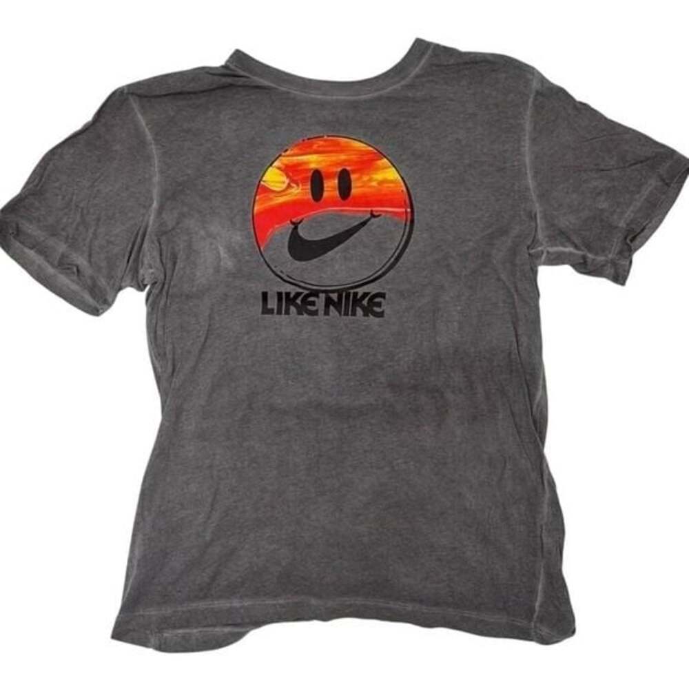 Nike Mens Like Nike Smiley Face Graphic T-Shirt Gray Short Sleeve Size M